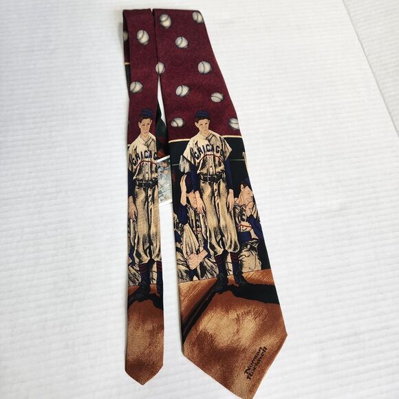 Norman Rockwell Vintage 1995 Necktie Chicago Baseball Saturday Evening P… - Picture 10 of 12